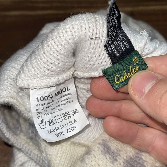 Vintage 100% Wool Cabela's Hunting Face Mask Hat White Winter Camo MADE IN USA - Picture 11 of 13